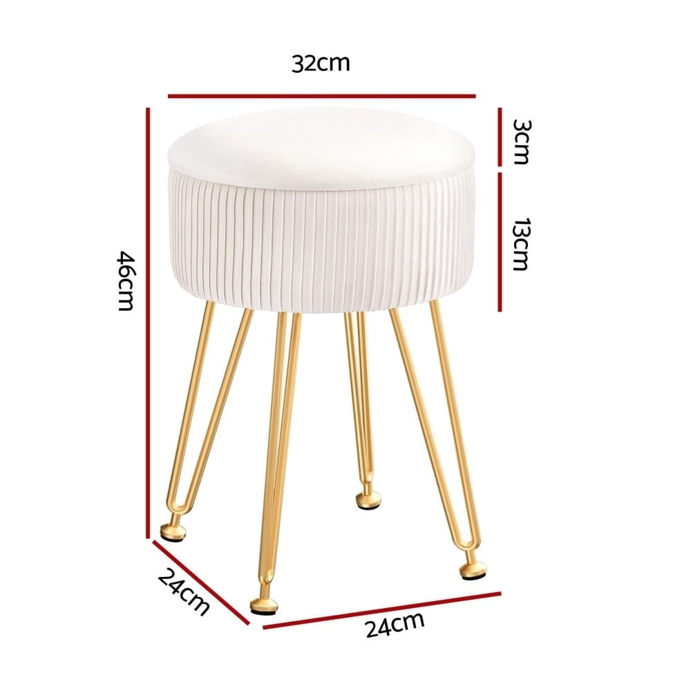 Artiss Ottoman Storage Foot Stool Vanity Velvet Round White - SportZone.co.nz