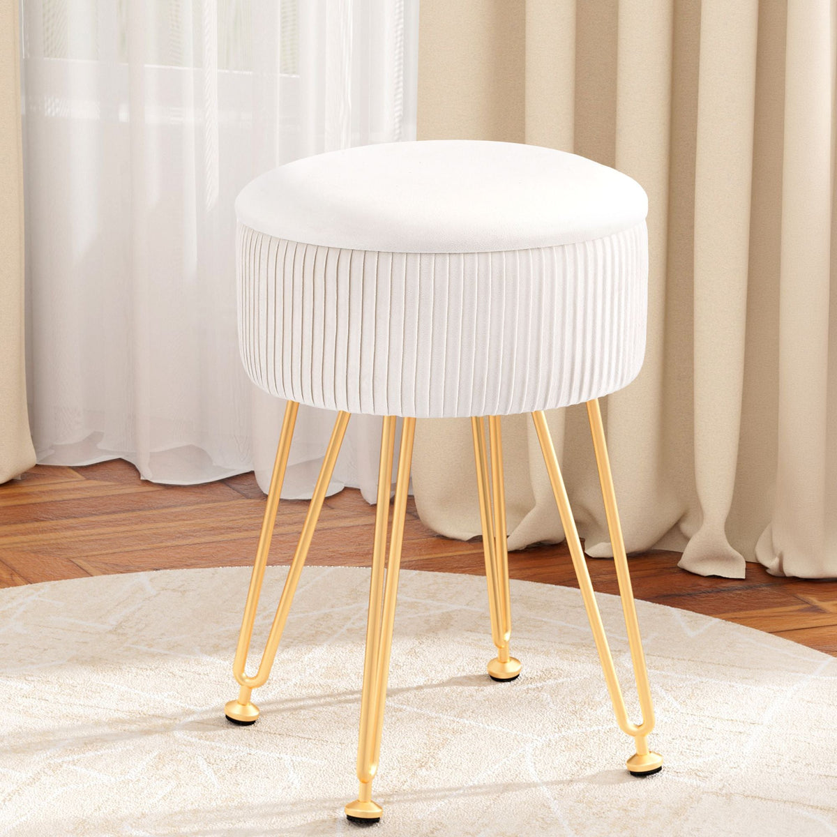 Artiss Ottoman Storage Foot Stool Vanity Velvet Round White - SportZone.co.nz