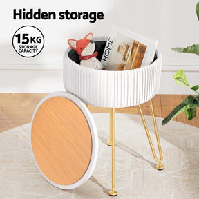 Artiss Ottoman Storage Foot Stool Vanity Velvet Round White - SportZone.co.nz