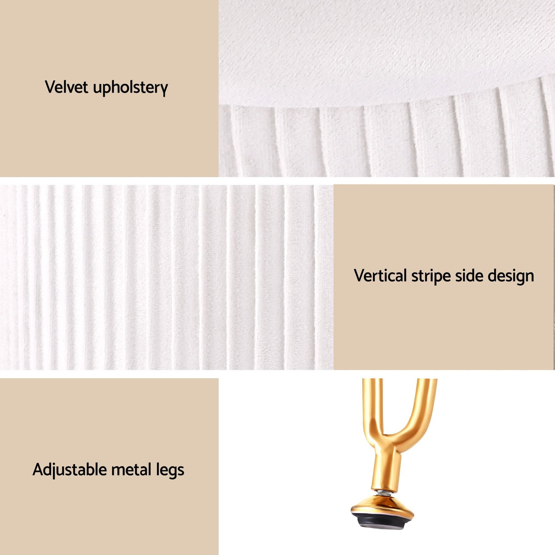 Artiss Ottoman Storage Foot Stool Vanity Velvet Round White - SportZone.co.nz