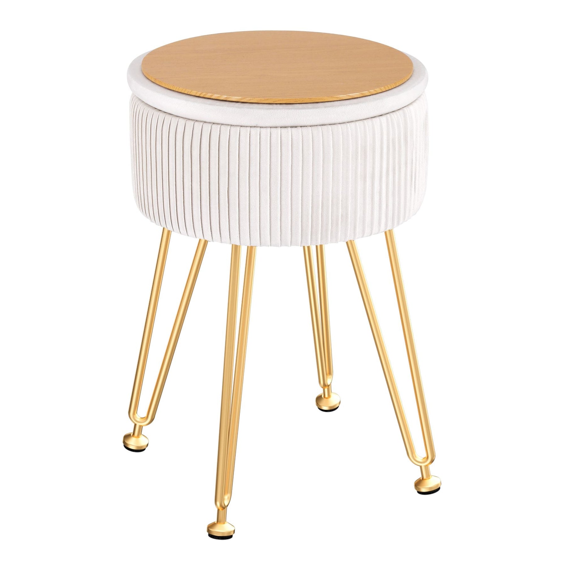 Artiss Ottoman Storage Foot Stool Vanity Velvet Round White - SportZone.co.nz