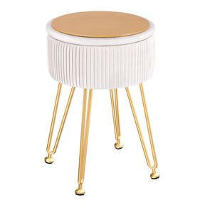 Artiss Ottoman Storage Foot Stool Vanity Velvet Round White - SportZone.co.nz