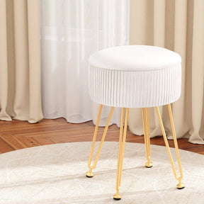 Artiss Ottoman Storage Foot Stool Vanity Velvet Round White - SportZone.co.nz