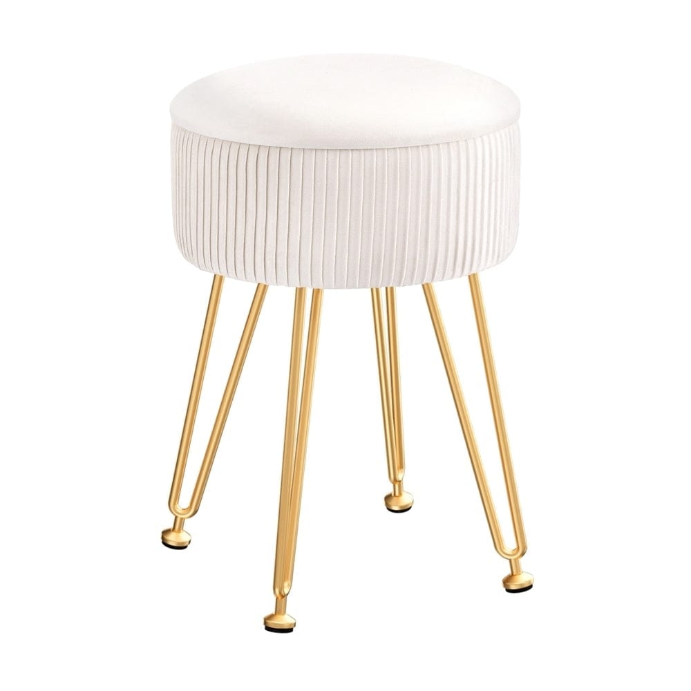 Artiss Ottoman Storage Foot Stool Vanity Velvet Round White - SportZone.co.nz