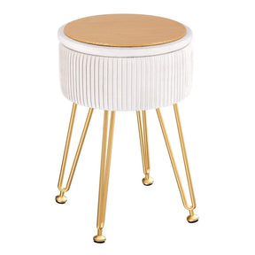Artiss Ottoman Storage Foot Stool Vanity Velvet Round White - SportZone.co.nz