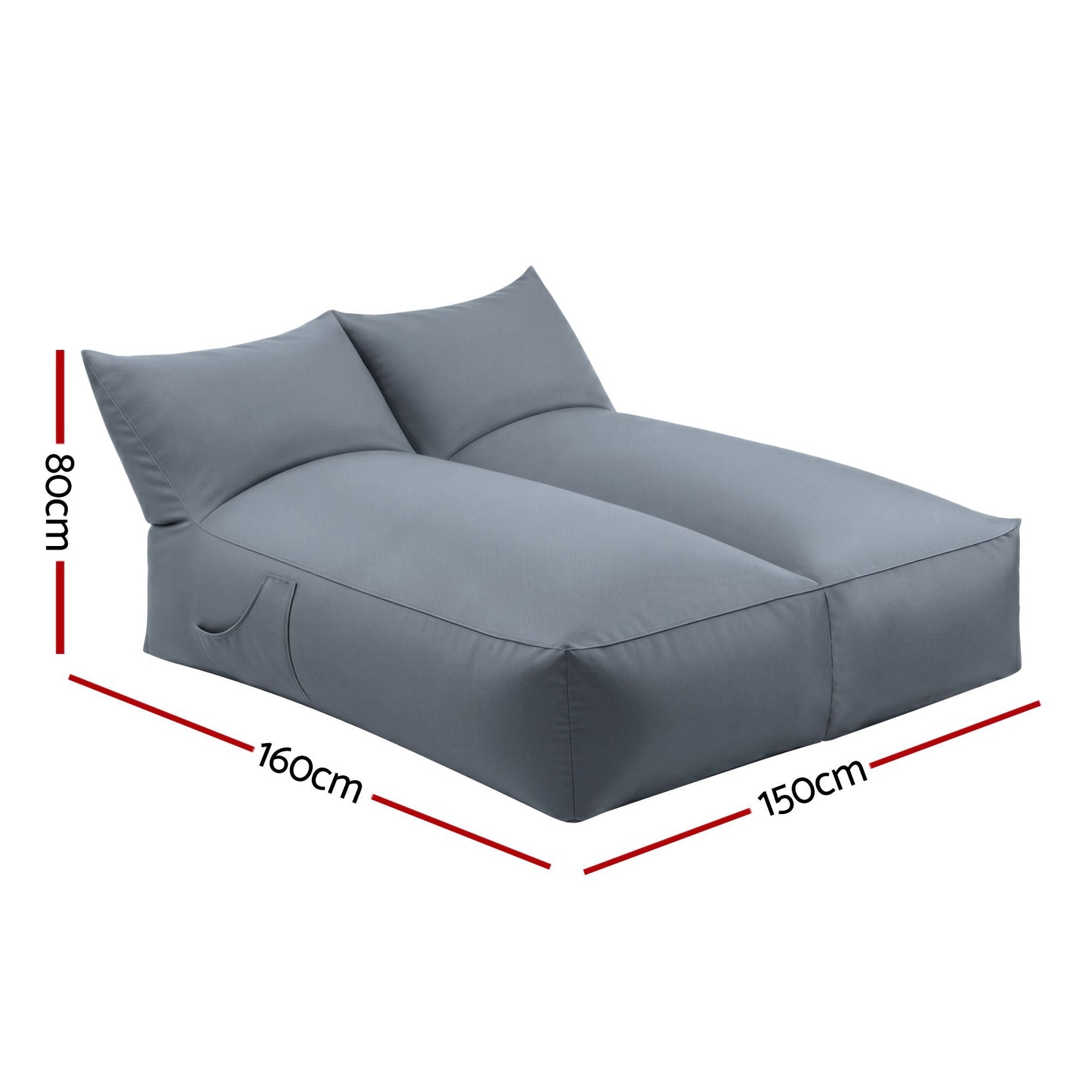 Artiss Outdoor Bean Bag Chair Cover (No Filler) 2 Seater Beanbag Lounge Sofacover Adults Splash - Proof Large Bean Bag Cover for Patio Poolside Relaxing Indoor, Grey - SportZone.co.nz