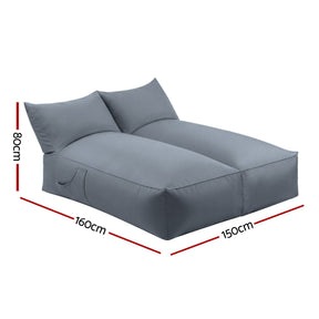 Artiss Outdoor Bean Bag Chair Cover (No Filler) 2 Seater Beanbag Lounge Sofacover Adults Splash - Proof Large Bean Bag Cover for Patio Poolside Relaxing Indoor, Grey - SportZone.co.nz
