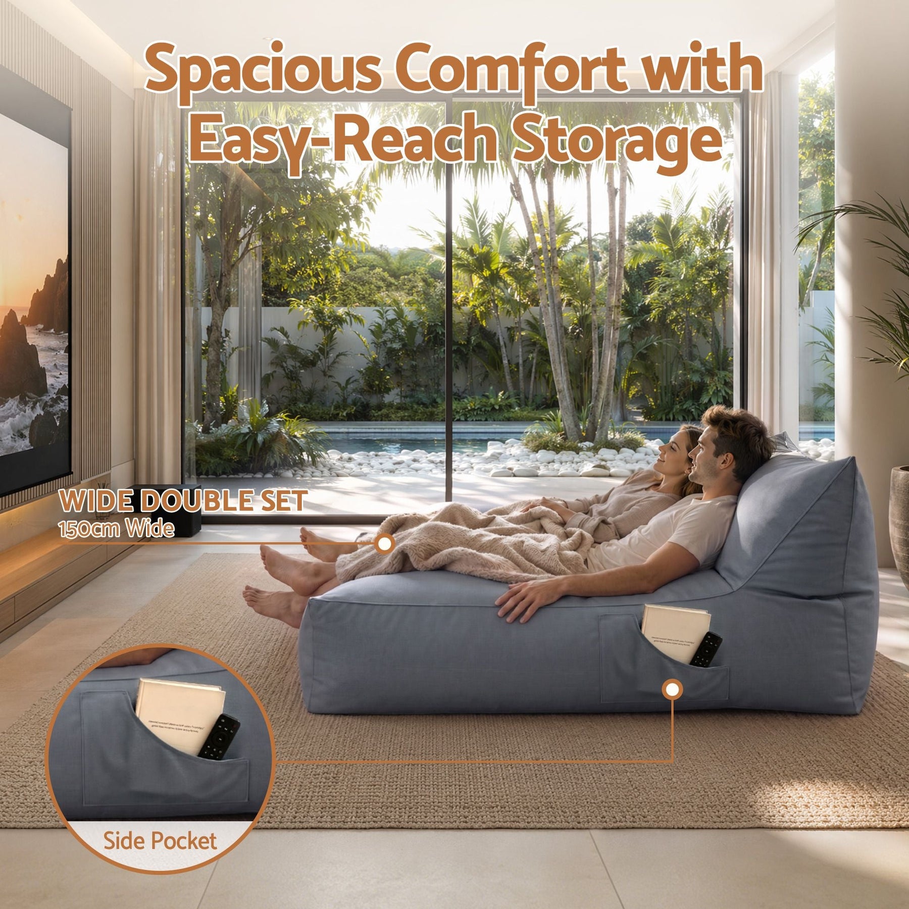 Artiss Outdoor Bean Bag Chair Cover (No Filler) 2 Seater Beanbag Lounge Sofacover Adults Splash - Proof Large Bean Bag Cover for Patio Poolside Relaxing Indoor, Grey - SportZone.co.nz