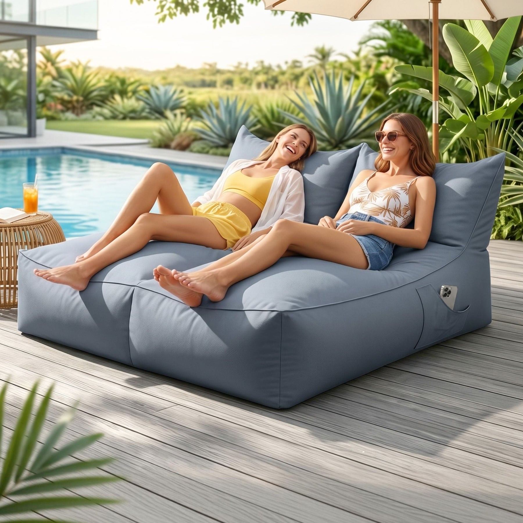 Artiss Outdoor Bean Bag Chair Cover (No Filler) 2 Seater Beanbag Lounge Sofacover Adults Splash - Proof Large Bean Bag Cover for Patio Poolside Relaxing Indoor, Grey - SportZone.co.nz