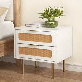 Artiss Rattan Bedside Table 2 Drawers Pine - SportZone.co.nz