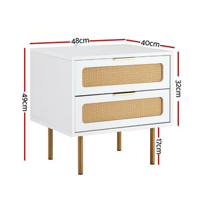 Artiss Rattan Bedside Table 2 Drawers Pine - SportZone.co.nz