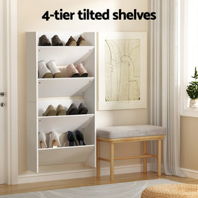 Artiss Shoe Rack 2 - tier 12 Pairs Wall Mounted x2 - White - SportZone.co.nz