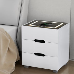 Artiss Smart Bedside Table 3 Drawers with Wireless Charging Ports LED White ADAD - SportZone.co.nz