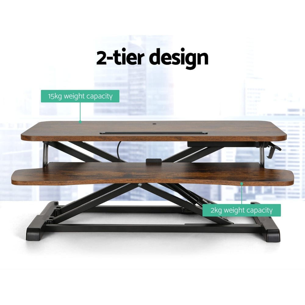 Artiss Standing Desk Riser Height Adjustable Rustic Brown 80CM - SportZone.co.nz