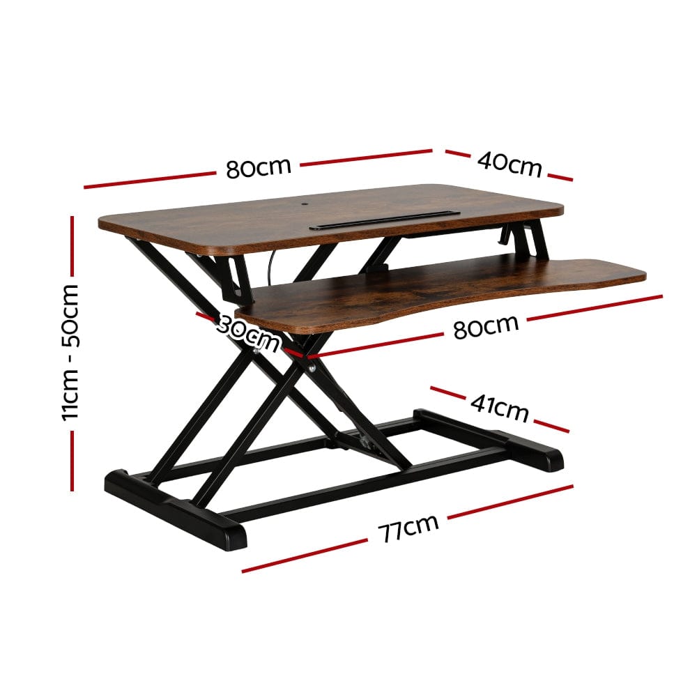 Artiss Standing Desk Riser Height Adjustable Rustic Brown 80CM - SportZone.co.nz