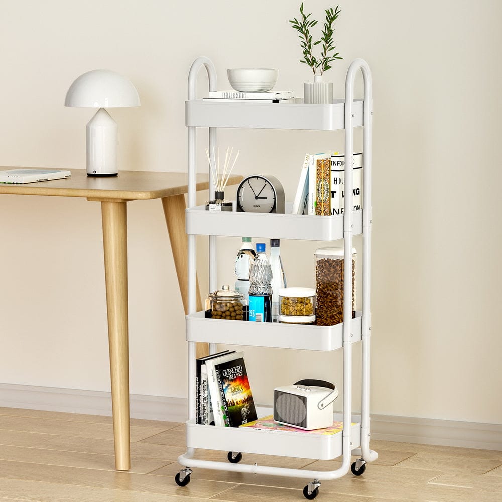 Artiss Storage Trolley Kitchen Cart 4 Tiers White - SportZone.co.nz