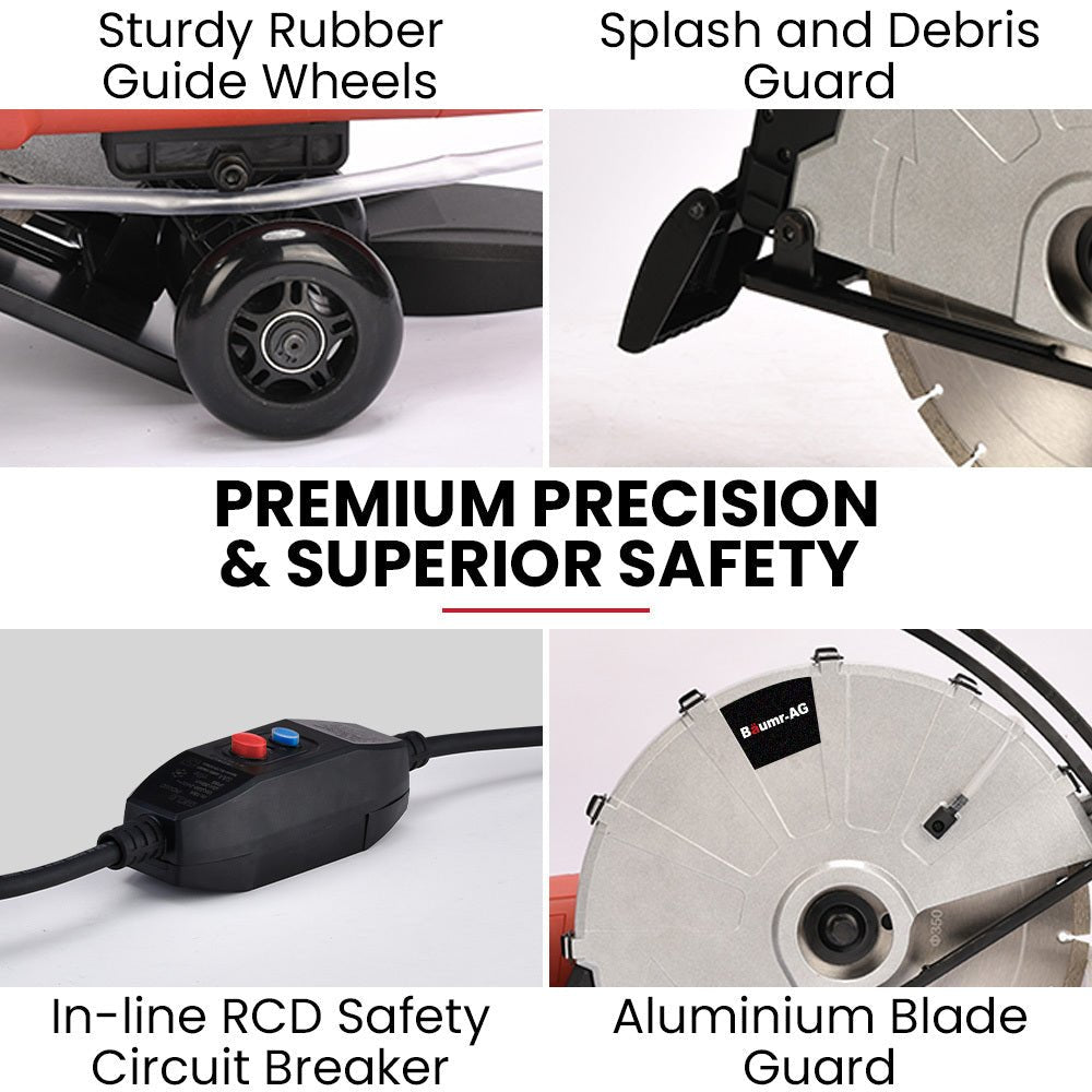 BAUMR-AG 3500W 350mm/14" Electric Concrete Demolition Cut-Off Saw, Wet and Dry Cutting, Diamond Blade, Vacuum Port, 15A Plug - SportZone.co.nz