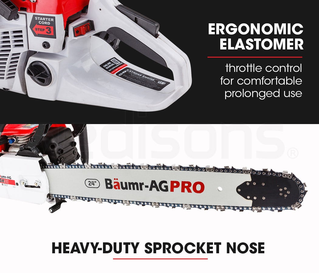 BAUMR-AG 72cc Petrol Chainsaw 24" Bar E-Start Top Handle Saw - SportZone.co.nz