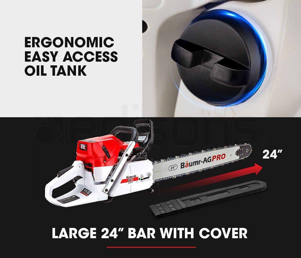 BAUMR-AG 72cc Petrol Chainsaw 24" Bar E-Start Top Handle Saw - SportZone.co.nz