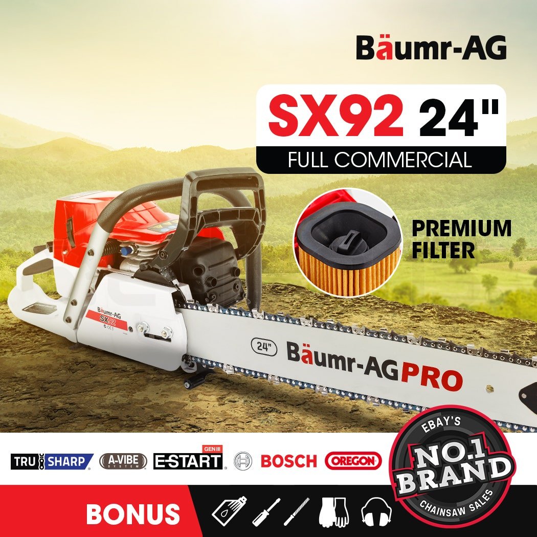 BAUMR-AG 72cc Petrol Chainsaw 24" Bar E-Start Top Handle Saw - SportZone.co.nz