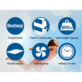 Bestway Air Bed Beds Mattress Premium Inflatable Built - in Pump Queen Size - SportZone.co.nz