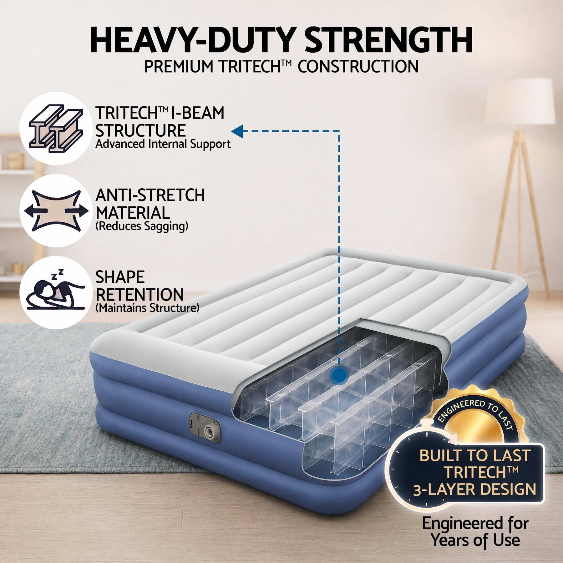 Bestway Air Mattress Queen Inflatable Bed 46cm Airbed Blue - SportZone.co.nz