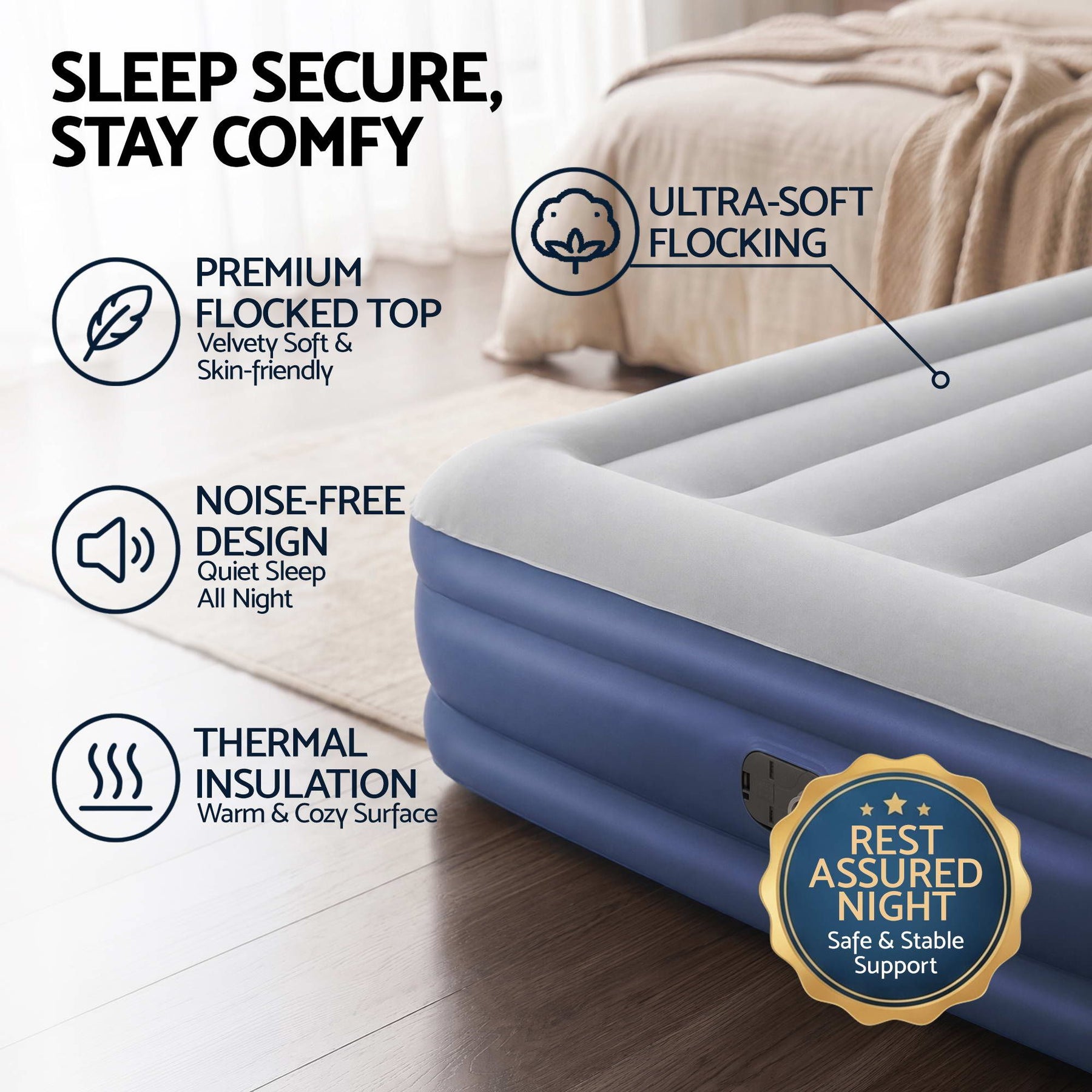 Bestway Air Mattress Queen Inflatable Bed 46cm Airbed Blue - SportZone.co.nz