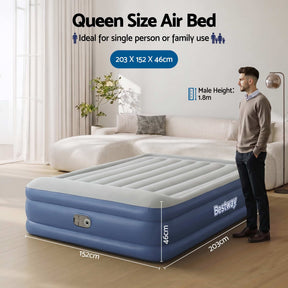 Bestway Air Mattress Queen Inflatable Bed 46cm Airbed Blue - SportZone.co.nz