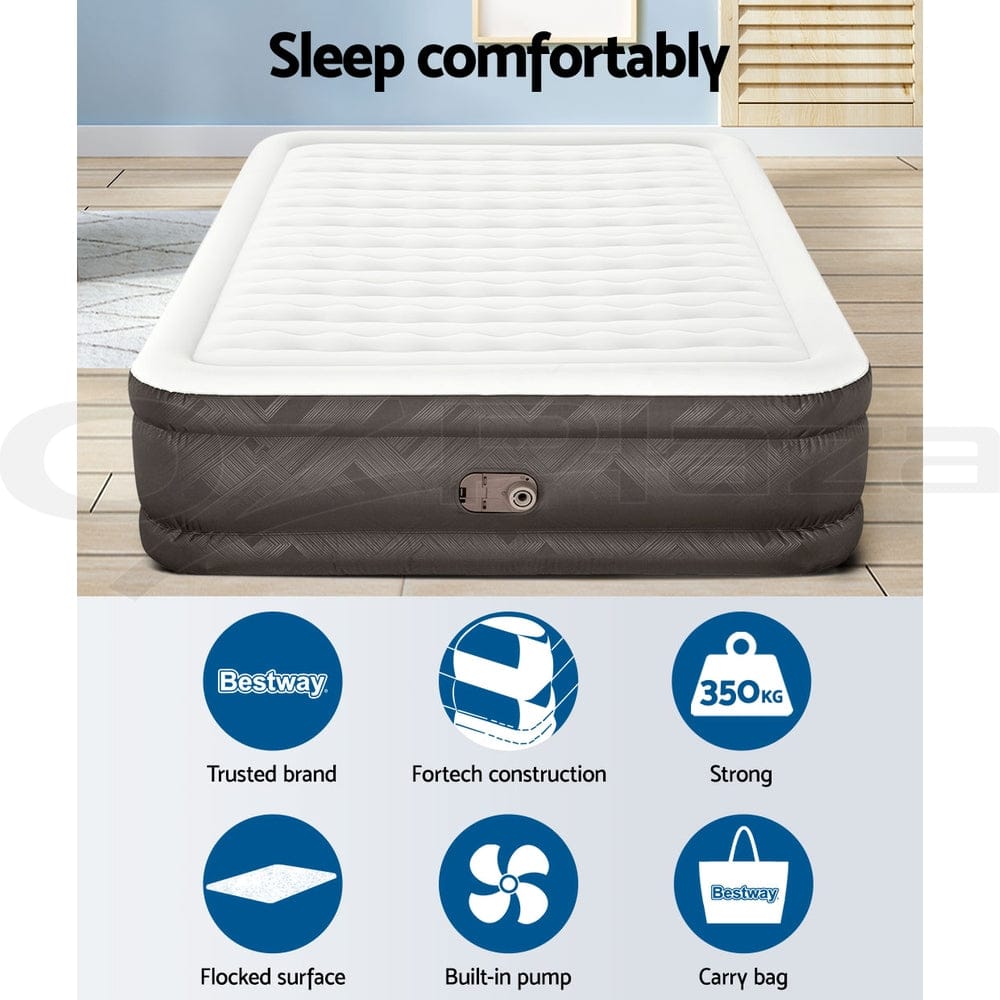 Bestway Air Mattress Queen Inflatable Bed 46cm Airbed Grey - SportZone.co.nz