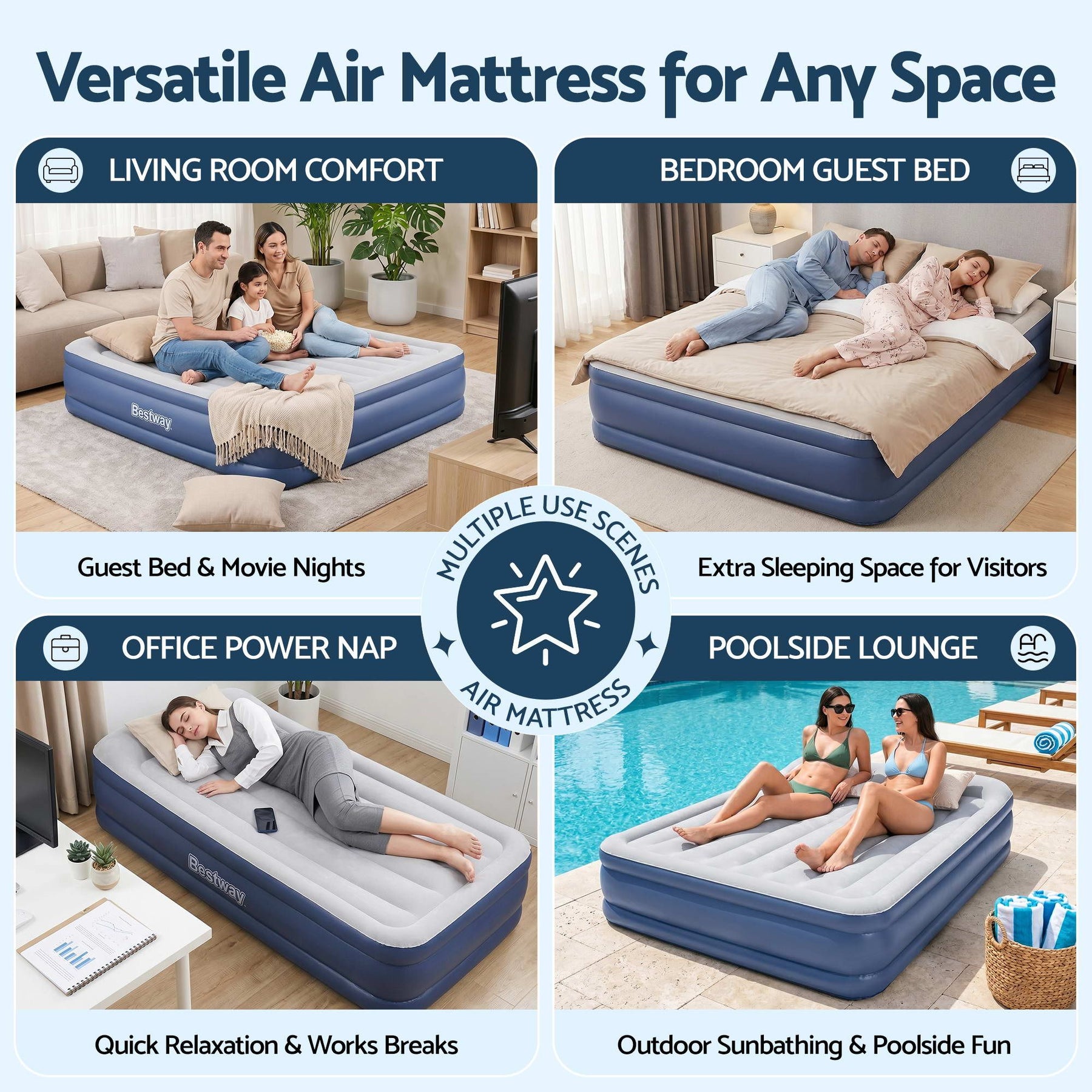 Bestway Air Mattress Queen Inflatable Bed 61cm Airbed Blue - SportZone.co.nz