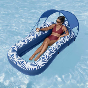 Bestway Inflatable Floating Float Lounger with Sunshade Canopy 1.98Mx1.12M Blue - SportZone.co.nz