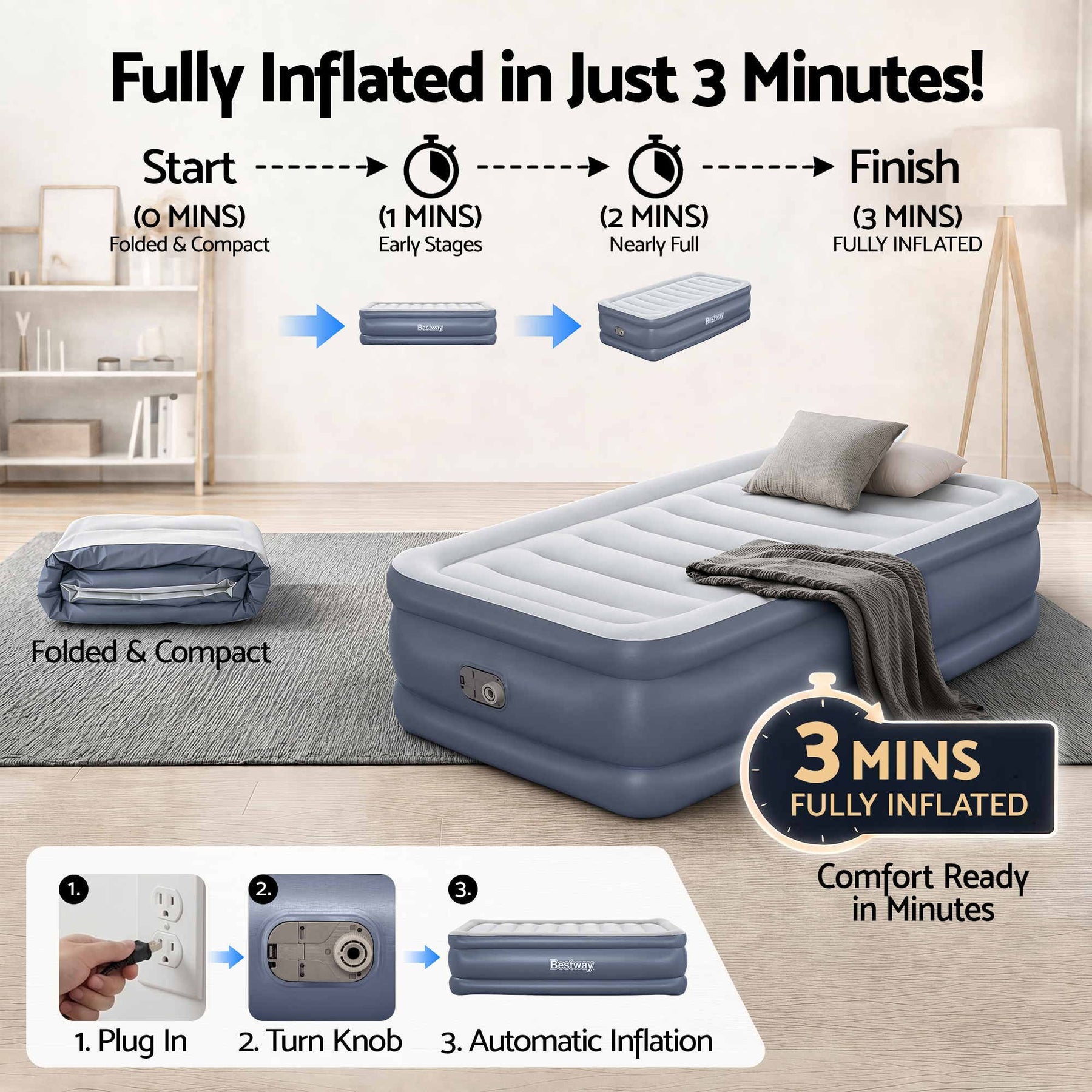 Bestway Mattress Air Bed Single Size 51CM Inflatable Camping Beds Home Outdoor - SportZone.co.nz