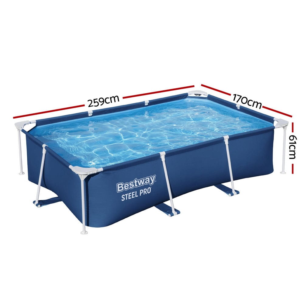 Bestway Swimming Pool 259x170x61cm Steel Frame Above Ground Pools 2300L - SportZone.co.nz