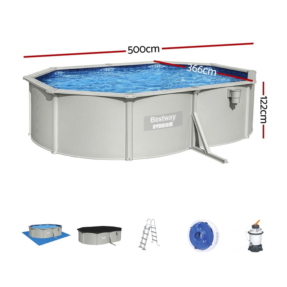 Bestway Swimming Pool 500x366x122cm Steel Frame Above Ground Pools Filter Pump Ladder 16296L - SportZone.co.nz