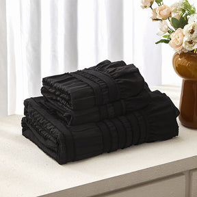 Black Elegant Ruffle Seersucker Duvet Cover with 2PCS Pillow Shams - 3 - Piece Vertical Stripe Clipped Floral Textured Bedding (King Size 264 x 229 CM) - SportZone.co.nz
