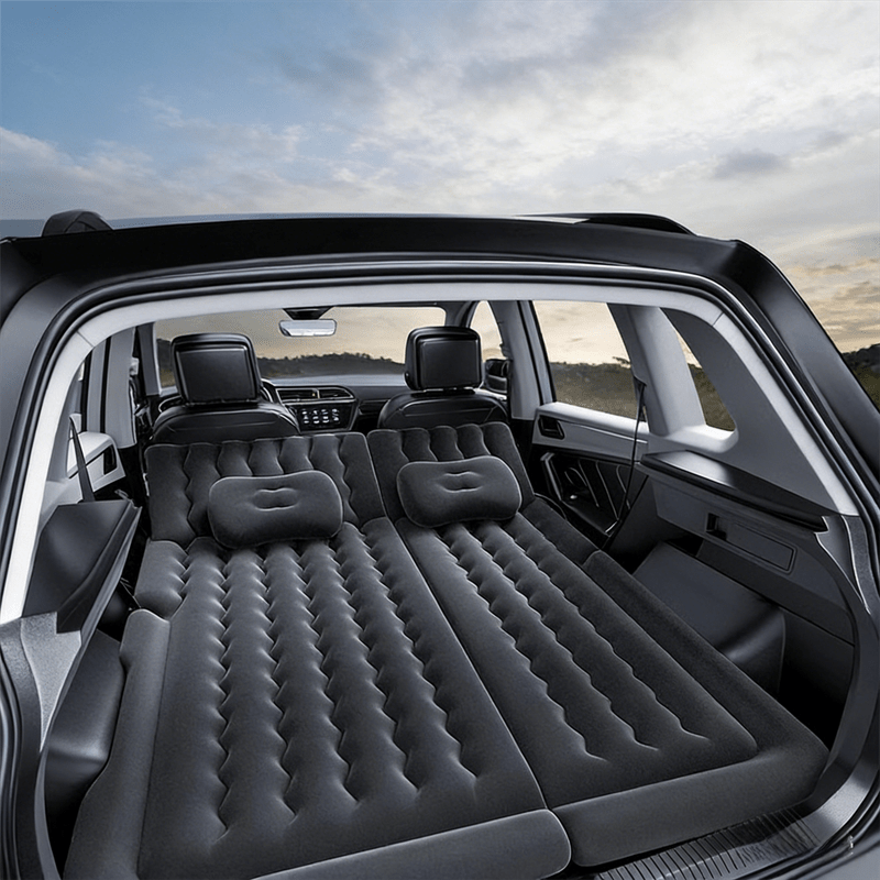 Black Multi - Chamber Car Inflatable Air Mattress with Electric Pump, Storage Bag & Pillows for Universal Trunk Sleeping and Camping (174 x 126 CM) - SportZone.co.nz