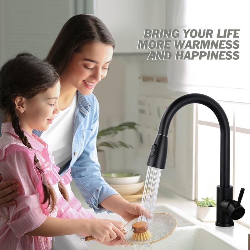 Black Pull - Out Kitchen Mixer Tap – 2 Spray Modes - SportZone.co.nz