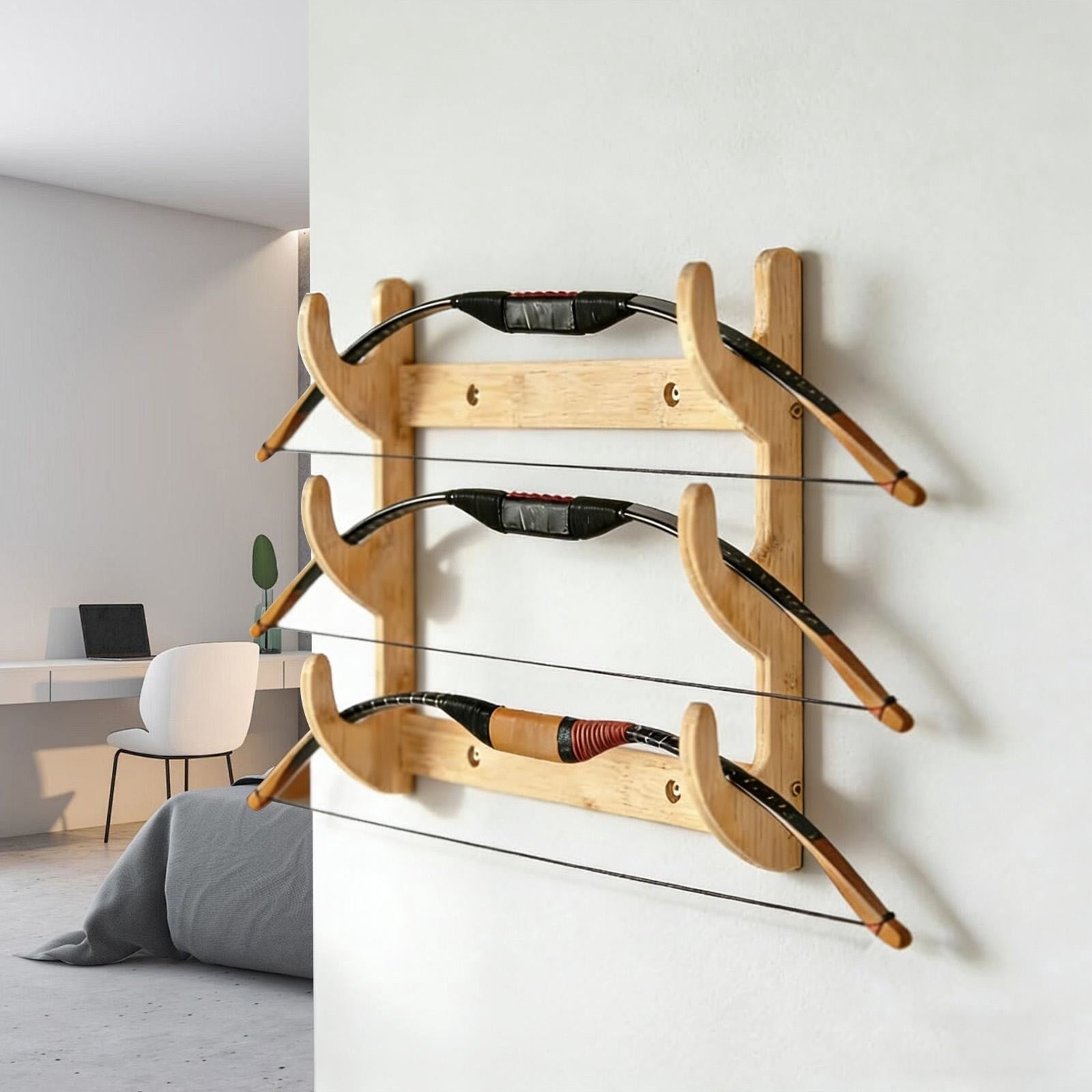 Bow Rack, Wall Mount Sword Holder, Wooden Wall Mount Bow Hanger Heavy Duty Archery Bows Wall Holder for Compound & Recurve Bows, Only Rack, 1 Pcs, 15.35x11.81x1.57 15.35" x 11.81" x 1.57" Beige - SportZone.co.nz