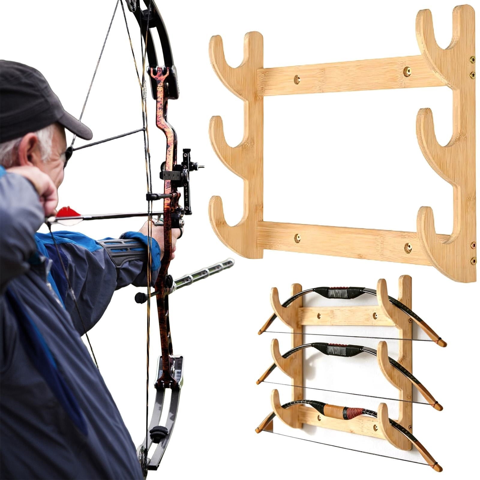 Bow Rack, Wall Mount Sword Holder, Wooden Wall Mount Bow Hanger Heavy Duty Archery Bows Wall Holder for Compound & Recurve Bows, Only Rack, 1 Pcs, 15.35x11.81x1.57 15.35" x 11.81" x 1.57" Beige - SportZone.co.nz
