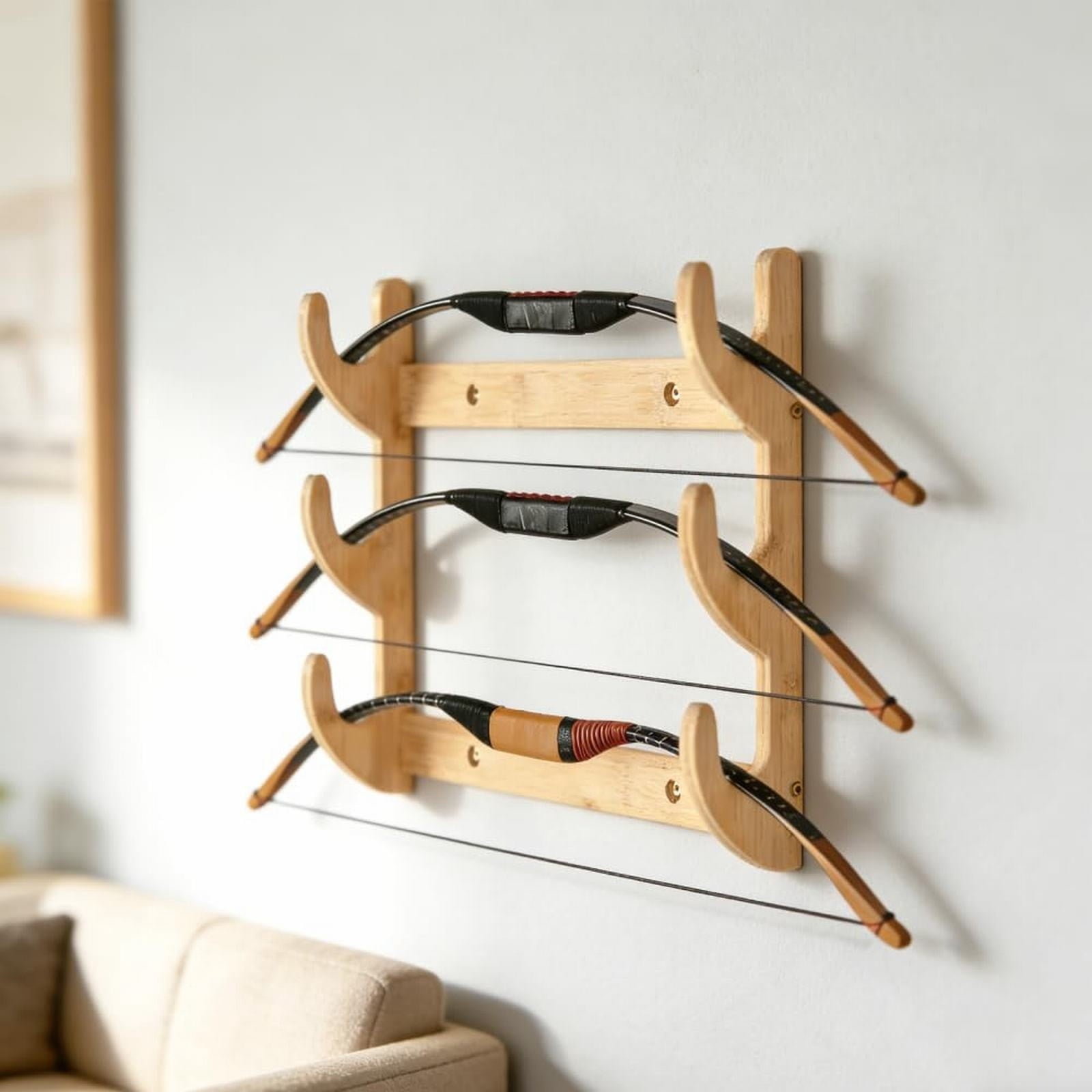 Bow Rack, Wall Mount Sword Holder, Wooden Wall Mount Bow Hanger Heavy Duty Archery Bows Wall Holder for Compound & Recurve Bows, Only Rack, 1 Pcs, 15.35x11.81x1.57 15.35" x 11.81" x 1.57" Beige - SportZone.co.nz