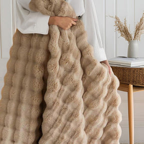 Brown Luxury Tuscany Fleece Rabbit Fur Bubble Blanket (180 x 200 CM) - Double - Sided Thickened Soft Plush Bedding & Large Bed Blanket - SportZone.co.nz
