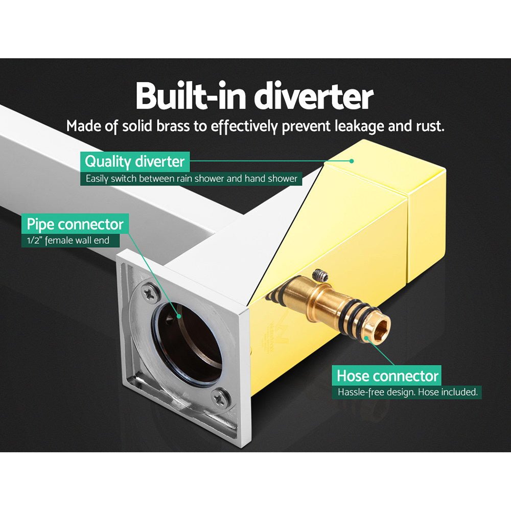 Cefito 10'' Rain Shower Head Set Handheld Square High Pressure Chrome - SportZone.co.nz