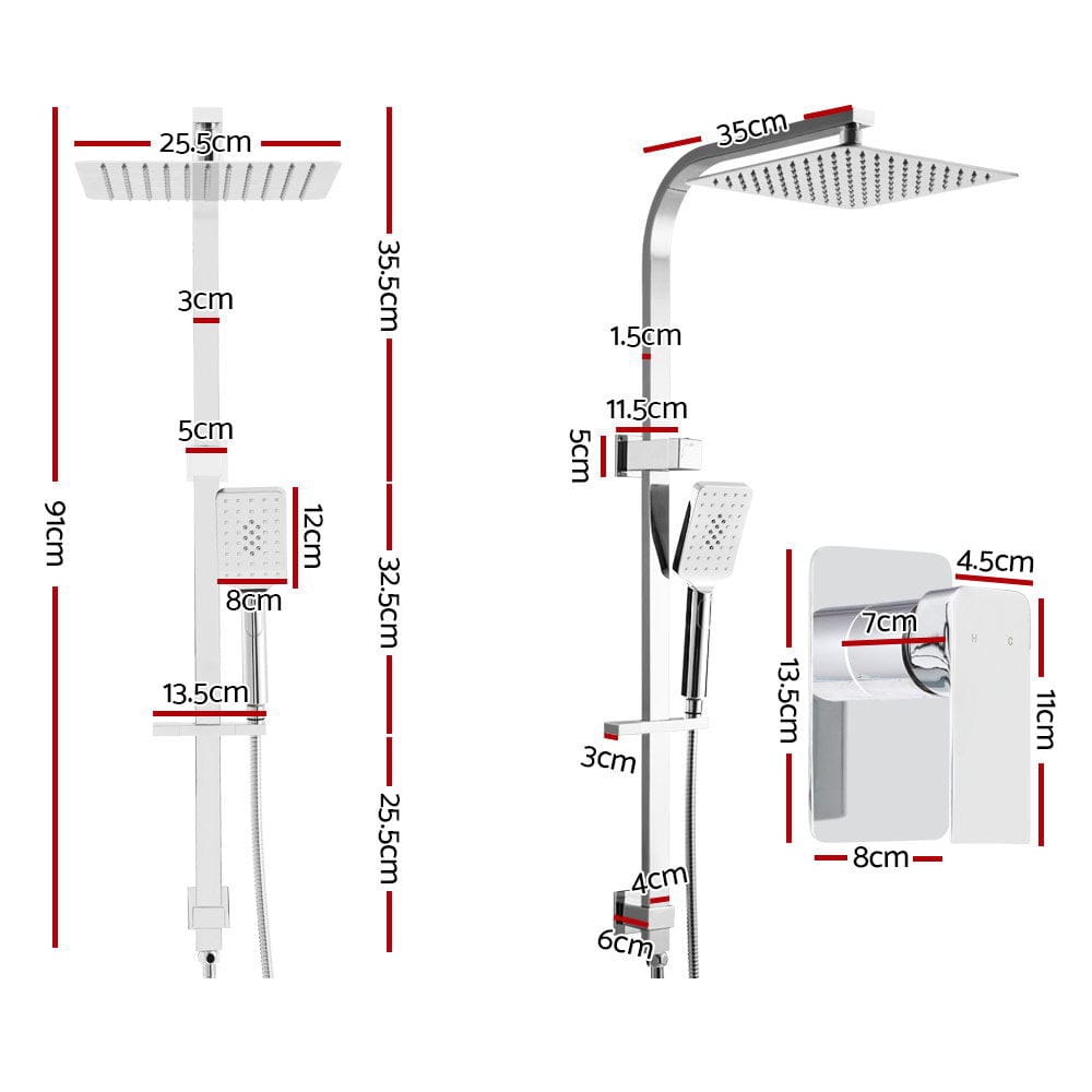 Cefito 10'' Rain Shower Head Set Handheld Square High Pressure Mixer Tap Chrome - SportZone.co.nz