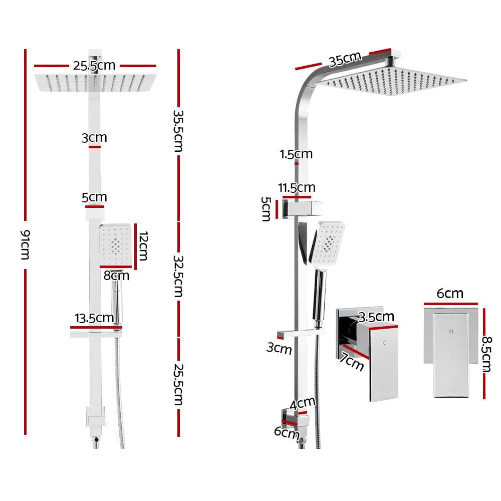Cefito 10'' Rain Shower Head Set Handheld Square High Pressure Twins Tap Chrome - SportZone.co.nz