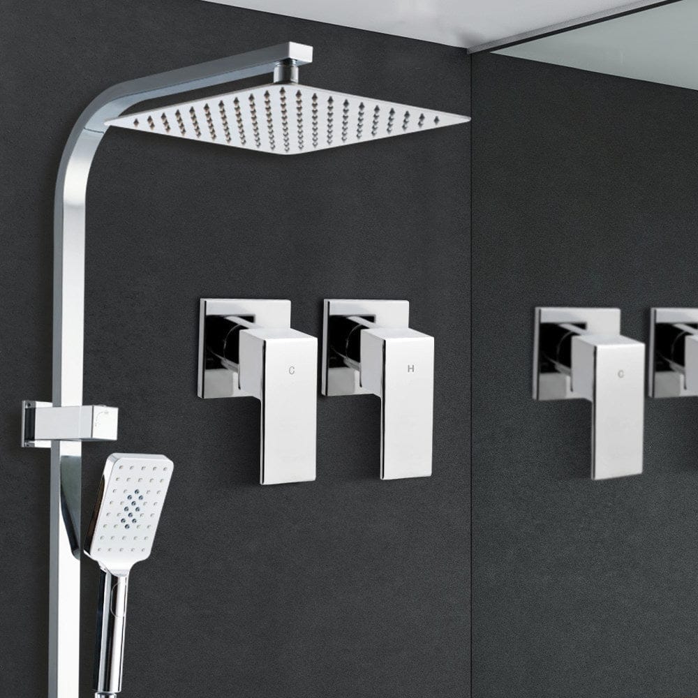 Cefito 10'' Rain Shower Head Set Handheld Square High Pressure Twins Tap Chrome - SportZone.co.nz