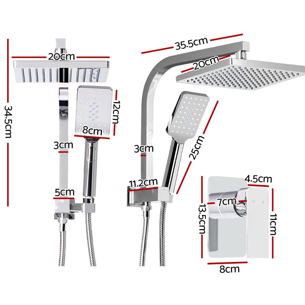 Cefito 8'' Rain Shower Head Set Handheld Square High Pressure Mixer Tap Chrome - SportZone.co.nz