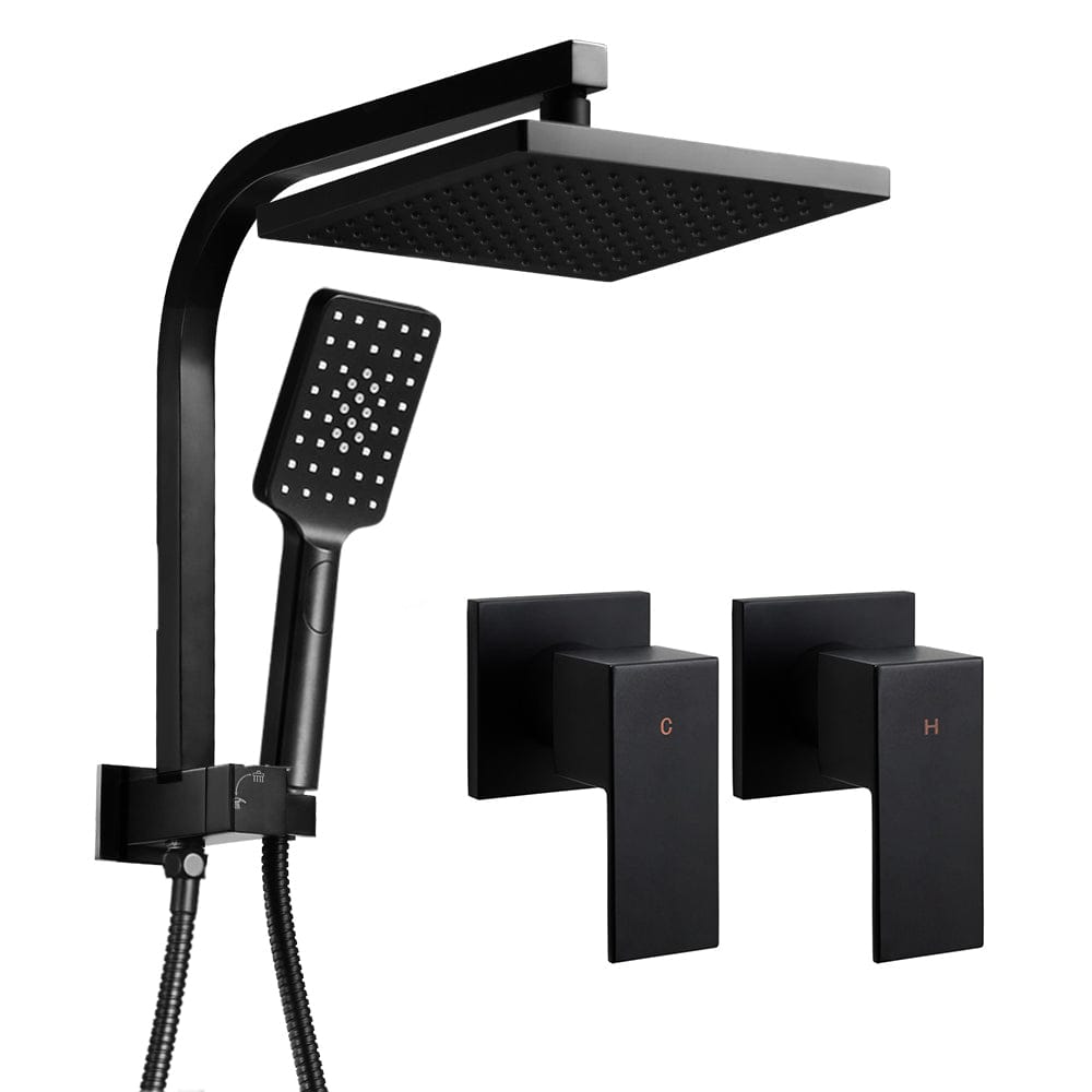 Cefito 8'' Rain Shower Head Set Handheld Square High Pressure Twins Tap Black - SportZone.co.nz