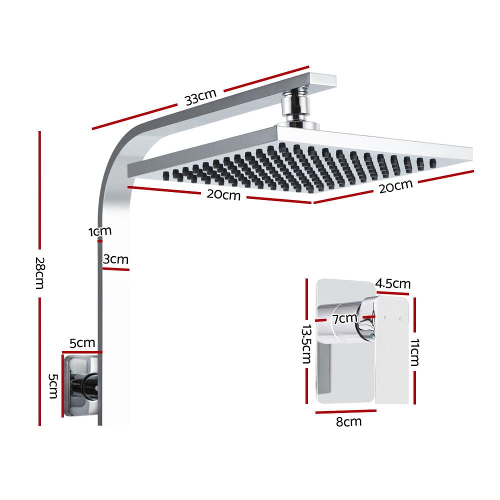 Cefito 8'' Rain Shower Head Wall Arm Square High Pressure Mixer Tap Chrome - SportZone.co.nz