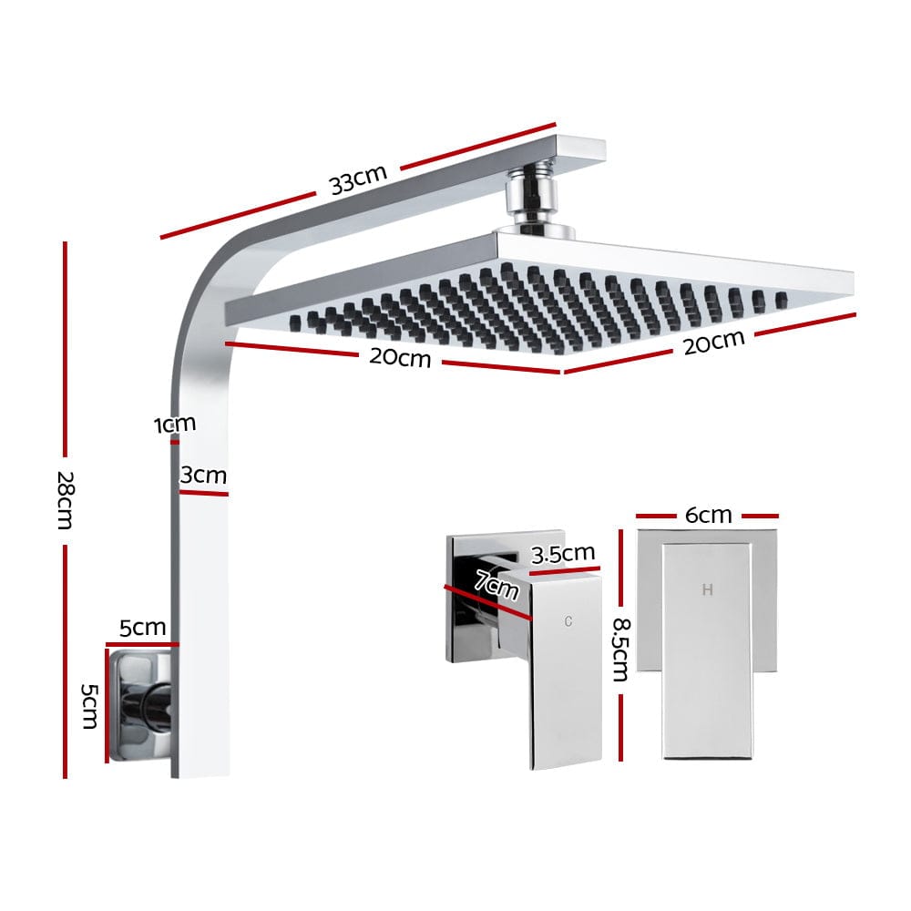 Cefito 8'' Rain Shower Head Wall Arm Square High Pressure Twins Tap Chrome - SportZone.co.nz