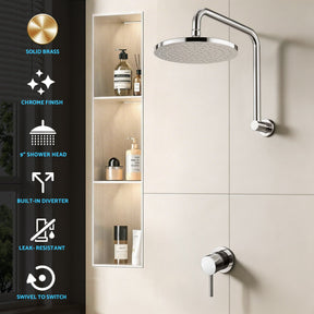 Cefito 9'' Rain Overhead Swivel Shower Head with Wall Bathroom Mixer Silver - SportZone.co.nz